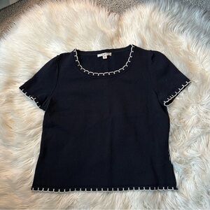 St. John Black Knit Top with White Stitching